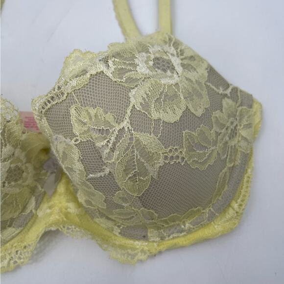 VICTORIA’S SECRET Bra Size 32D Body By Victoria Lined Demi Lace Yellow Lingerie - Picture 5 of 16
